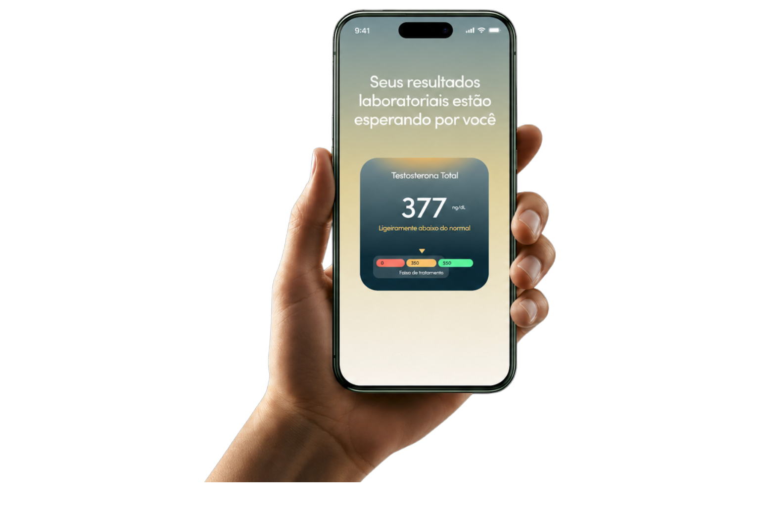 Prévia do app com resultados laboratoriais